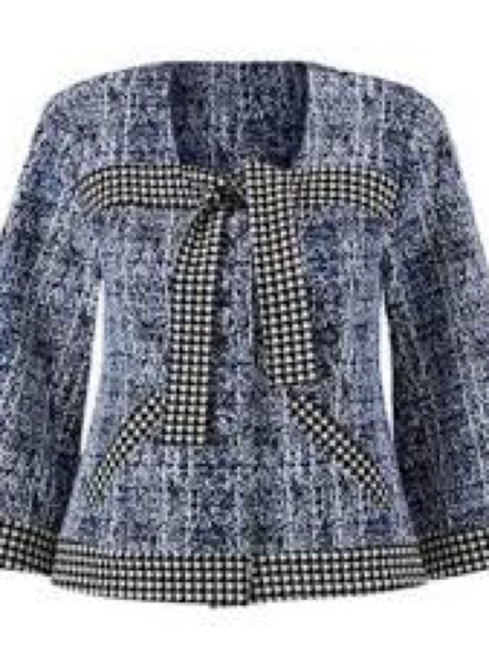 Cabi Jacket. S. Blue and black. Cropped. Tweed.